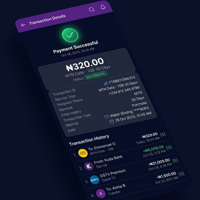 Transaction screen